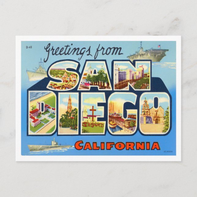 San Diego, California Vintage Big Letters Postcard (Front)