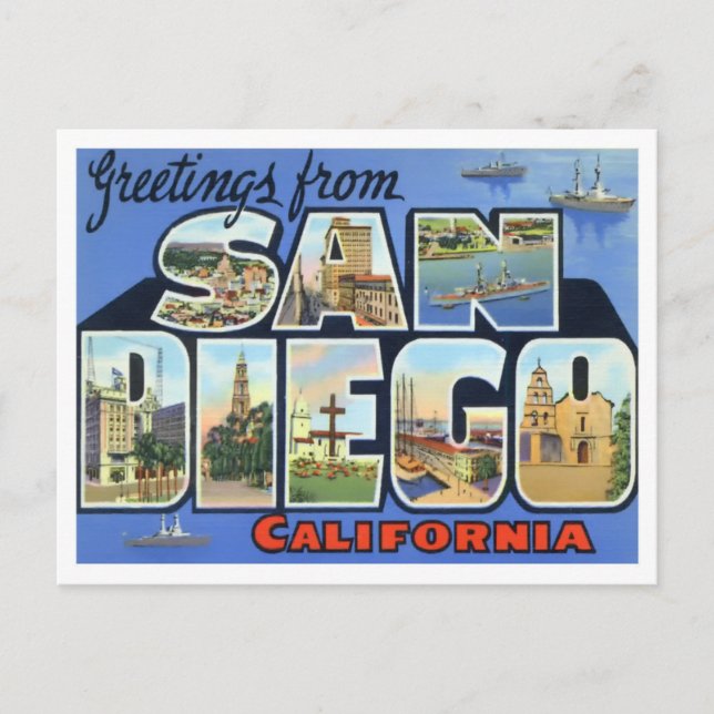 San Diego, California Vintage Big Letters Postcard (Front)