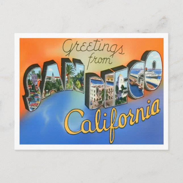 San Diego, California Vintage Big Letters Postcard (Front)