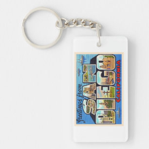 San Diego California Vintage Large Letter Postcard Key Ring