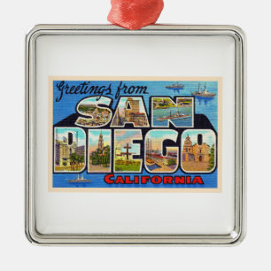 San Diego California Vintage Large Letter Postcard Metal Tree Decoration