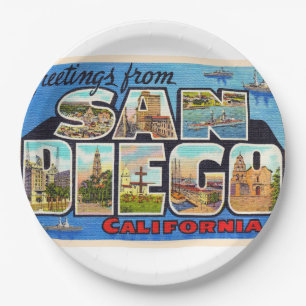 San Diego California Vintage Large Letter Postcard Paper Plate