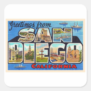 San Diego California Vintage Large Letter Postcard Square Sticker