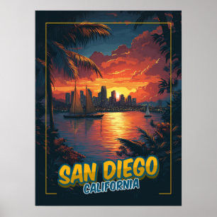 San Diego, California - Vintage Style Poster