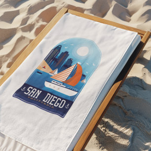 San Diego California Vintage Travel  Beach Towel
