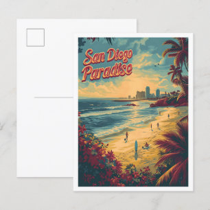 San Diego California Vintage Travel Illustration Postcard