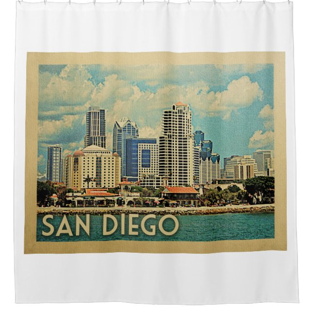 San Diego California Vintage Travel Shower Curtain (Front)