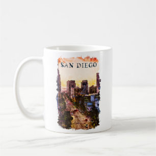 San Diego California Watercolor Sunset View Coffee Mug