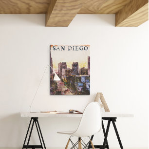 San Diego California Watercolor Sunset View Poster