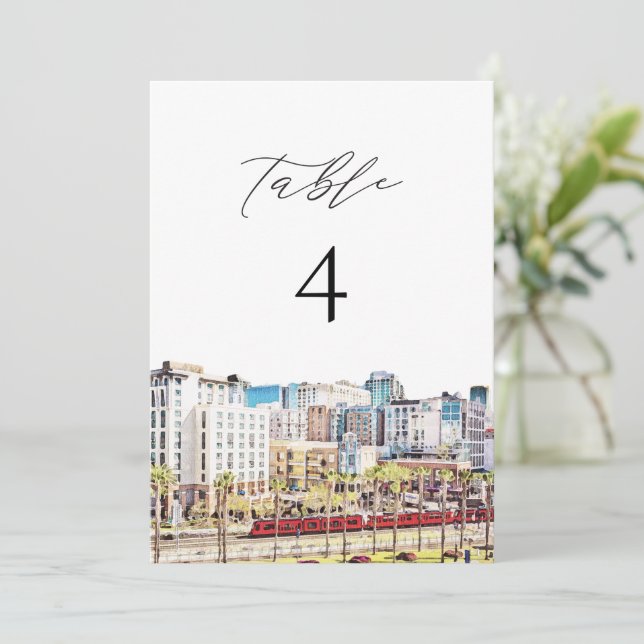 SAN DIEGO California Watercolor Table Number Card (Standing Front)