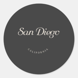 San Diego California White Font Classic Round Sticker