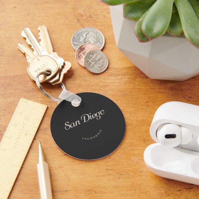 San Diego California White Font Key Ring (Desk)