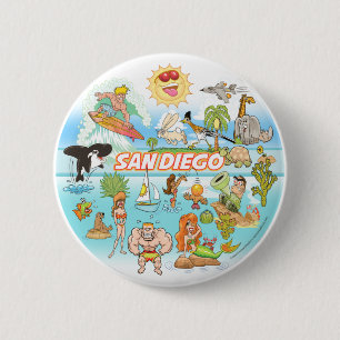 San Diego Cartoon 6 Cm Round Badge