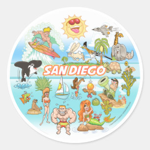 San Diego Cartoon Classic Round Sticker