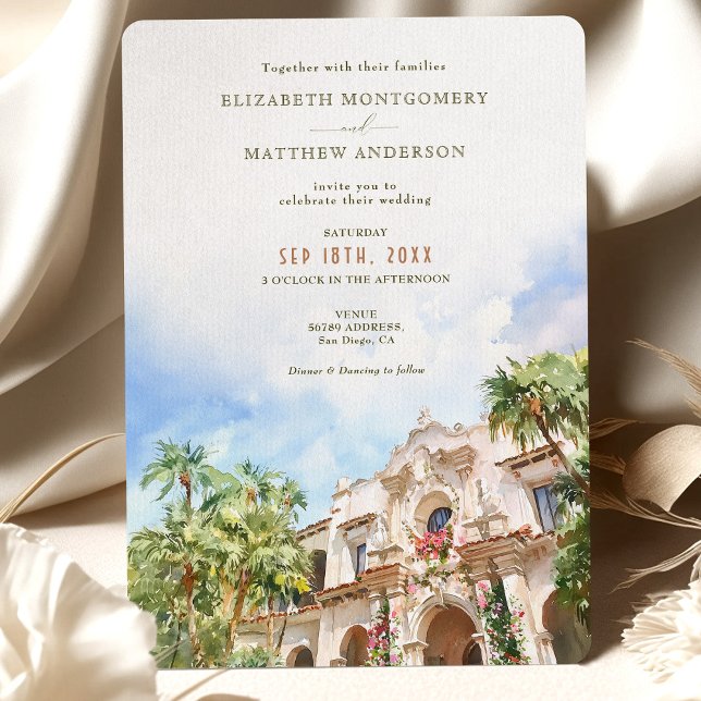 San Diego Casa del Prado Watercolor Wedding Invitation (Creator Uploaded)