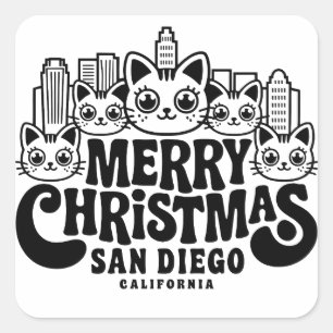 San Diego City California Merry Christmas Cats USA Square Sticker