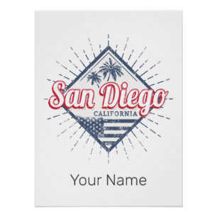 San Diego City California Retro Palm Trees Vintage Poster