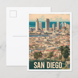 San Diego City California USA Art Vintage Travel Postcard