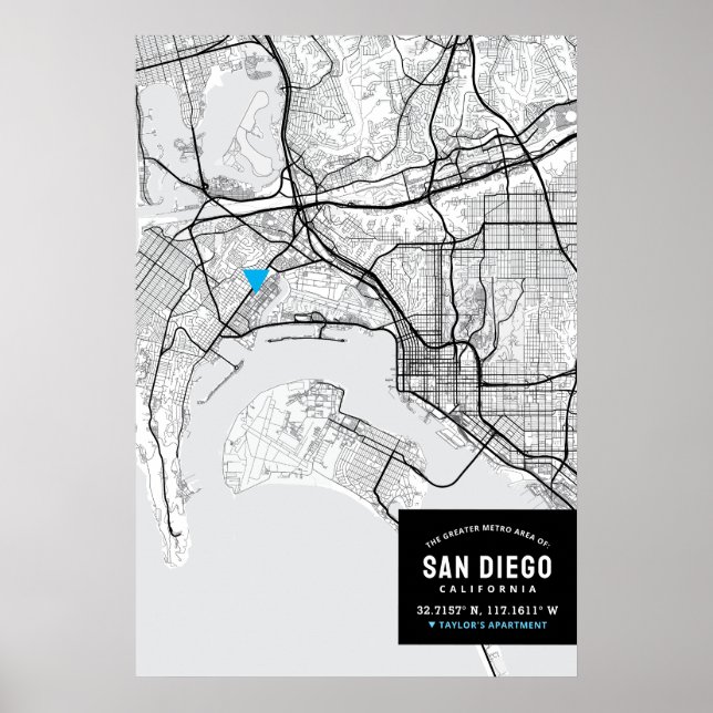 San Diego City Map + Mark Your Location  Poster (Front)