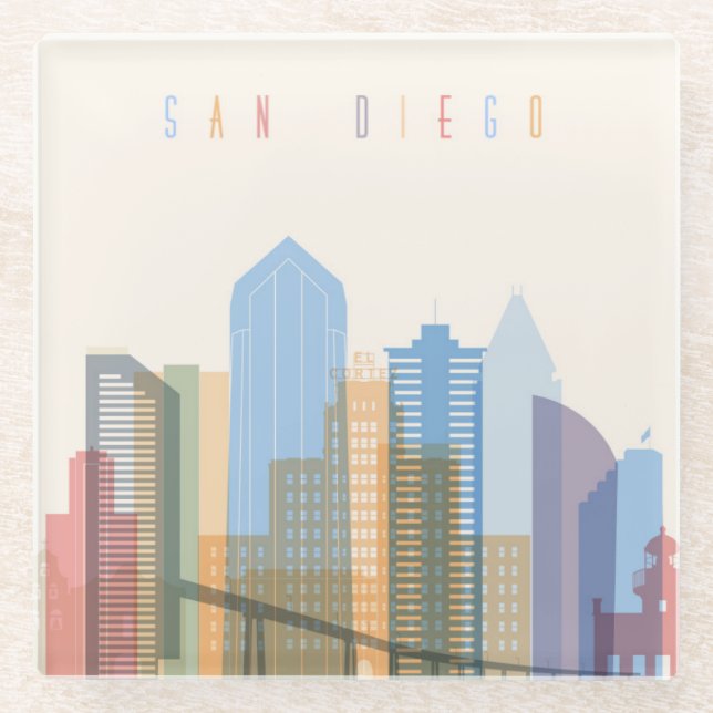 San Diego City Skyline Glass Coaster (Front)