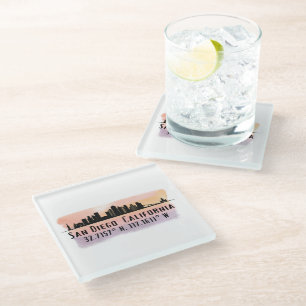 San Diego City Skyline Latitude and Longitude  Glass Coaster