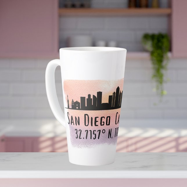San Diego City Skyline Latitude and Longitude  Latte Mug (Creator Uploaded)