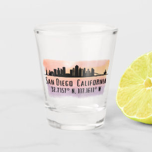San Diego City Skyline Latitude and Longitude Shot Glass