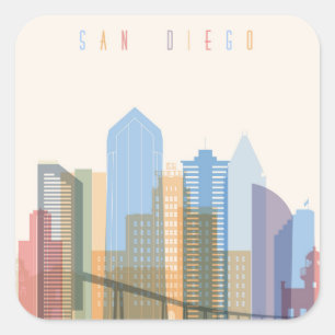 San Diego City Skyline Square Sticker