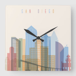San Diego City Skyline Square Wall Clock