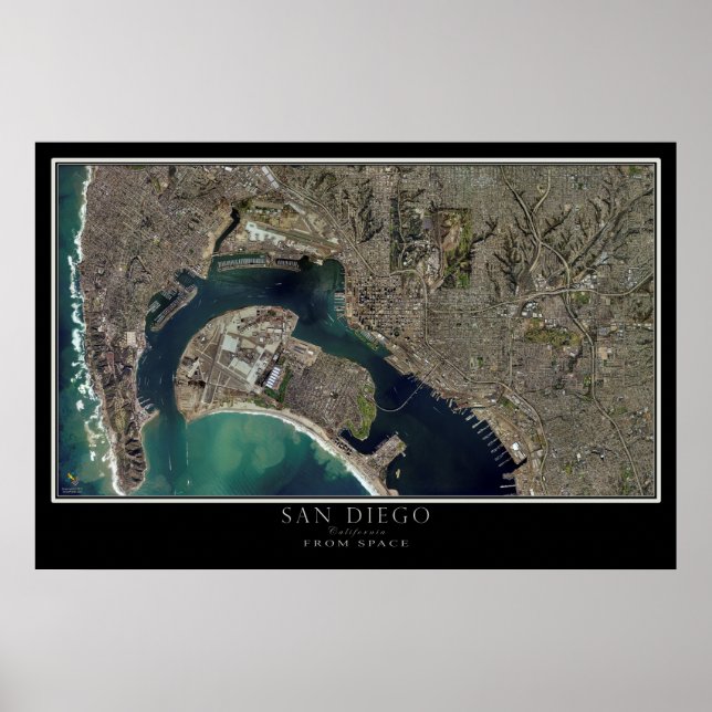 San Diego & Coronado California Satellite Map Poster (Front)