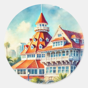 San Diego Coronado Watercolor Classic Round Sticker