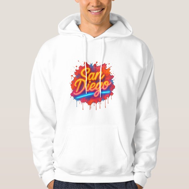 San Diego Neon Street Art – Colourful Retro Script Hoodie (Front)