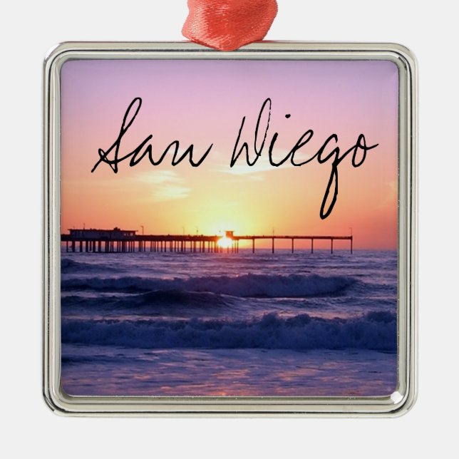 San Diego Pier at Sunset Metal Tree Decoration (Front)