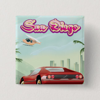 San Diego red sport car 1988 travel poster 15 Cm Square Badge