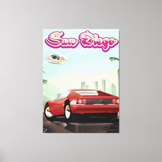 San Diego red sport car 1988 travel poster Canvas Print (Front)