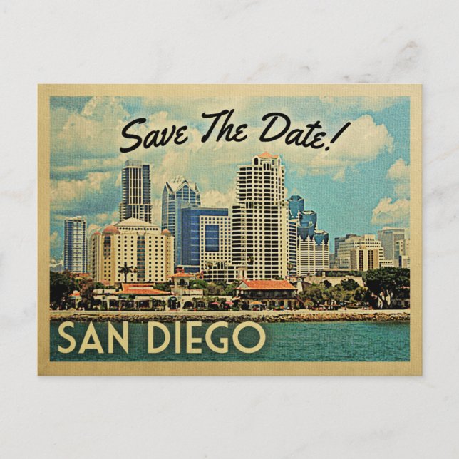San Diego Save The Date Vintage Postcards (Front)