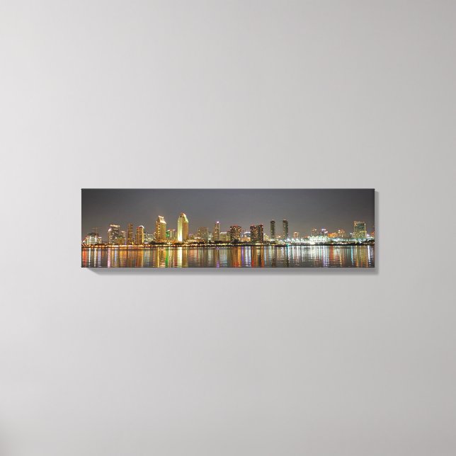 San Diego Skyline At Night Panoramic Canvas Print (Front)