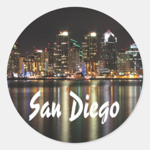 San Diego Skyline at night photo Classic Round Sticker