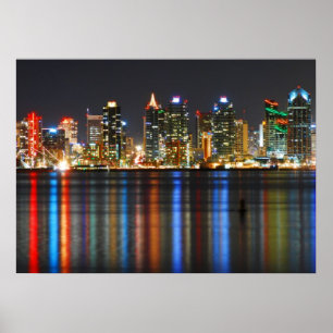 San Diego Skyline at Night Poster