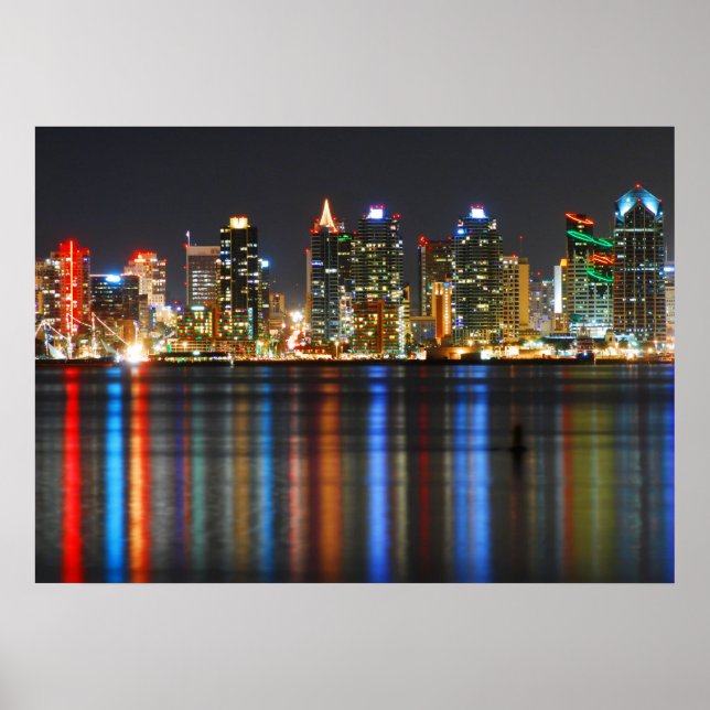 San Diego Skyline at Night Poster (Front)