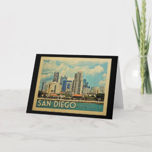 San Diego Skyline California Vintage Travel Card