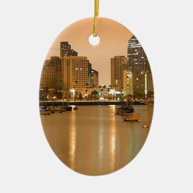 San Diego skyline Ceramic Tree Decoration (Front)
