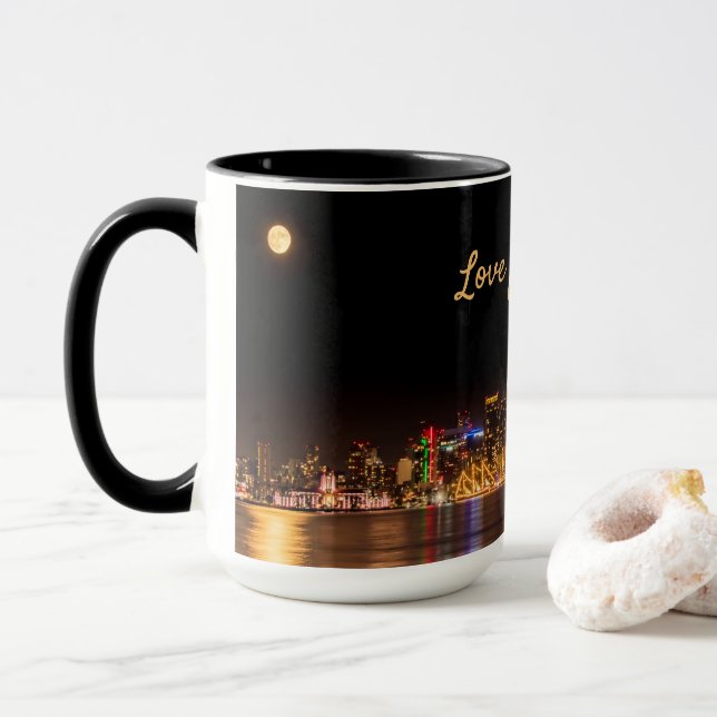 San Diego Skyline City Black & Gold Souvenir Mug (With Donut)