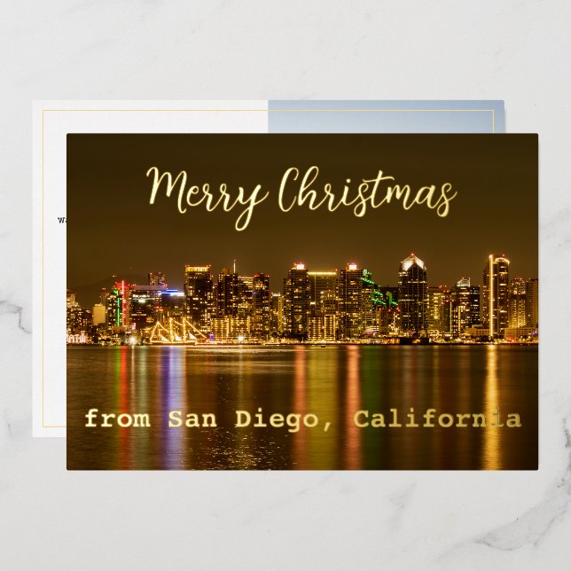 San Diego Skyline Custom Gold Foil Christmas Foil Holiday Card (Front/Back)