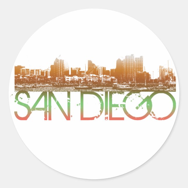 San Diego Skyline Design Classic Round Sticker (Front)