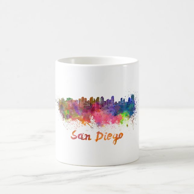 San Diego skyline in watercolor Coffee Mug (Center)