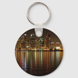 San Diego Skyline Night Key Ring