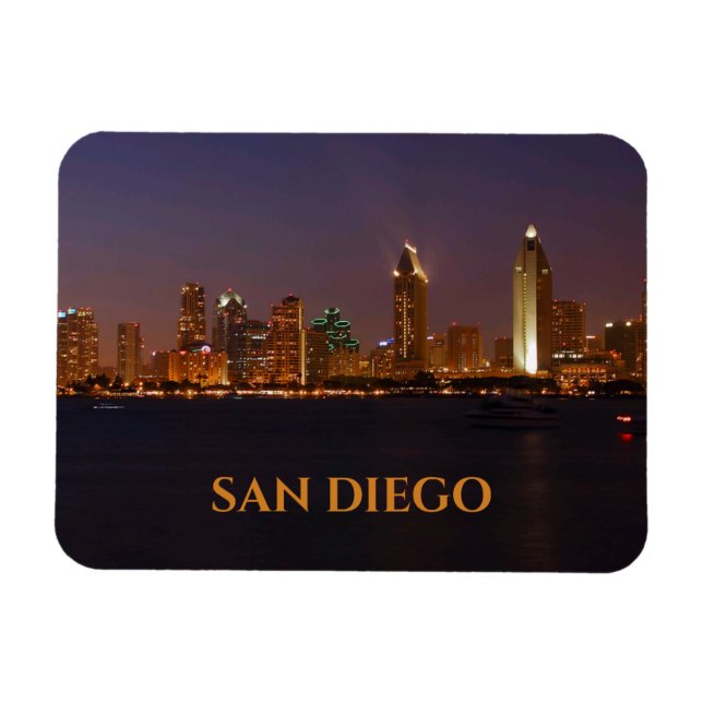 San Diego Skyline Night Lights from San Diego Bay Magnet (Horizontal)