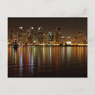 San Diego Skyline Night Postcard