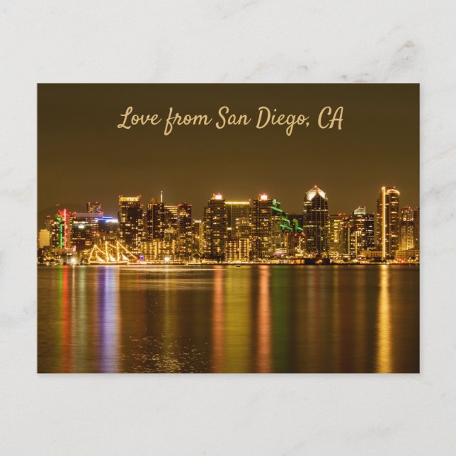 San Diego Skyline Night Travel Photo Souvenir Postcard (Front)